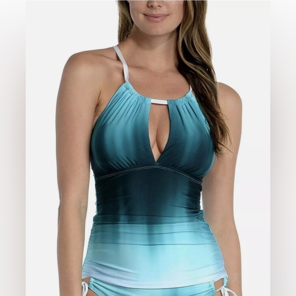 NWT La Blanca Ocean Keyhole Tankini Top in Turquoise Size 8